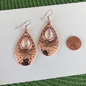 Gorgeous Hammered Teardrop Rose Gold Gemstone Earrings